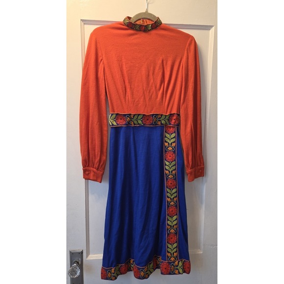 Lanz Of Salzburg Dresses & Skirts - True Vintage Lanz Partridge Trim Ribbon Folk Print Dress. Red Blue. Mock Neck.